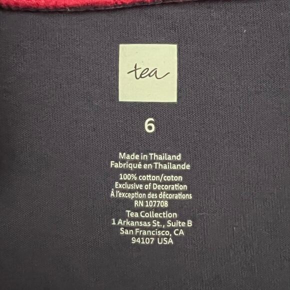 Tea Collection Girls 6 Navy Wrap Neck Dress Pink Trim Embroidered Flutter Sleeve - Picture 6 of 7